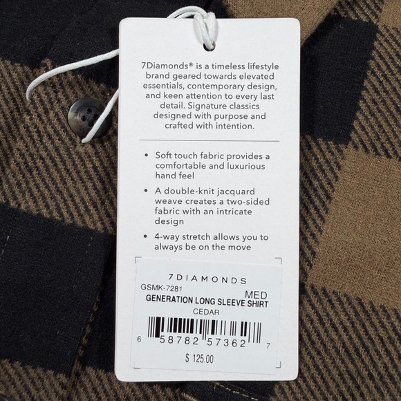 NWT 7 Diamonds Generation Long Sleeve Shirt Cedar Brown Black Plaid Mens M - Picture 6 of 10